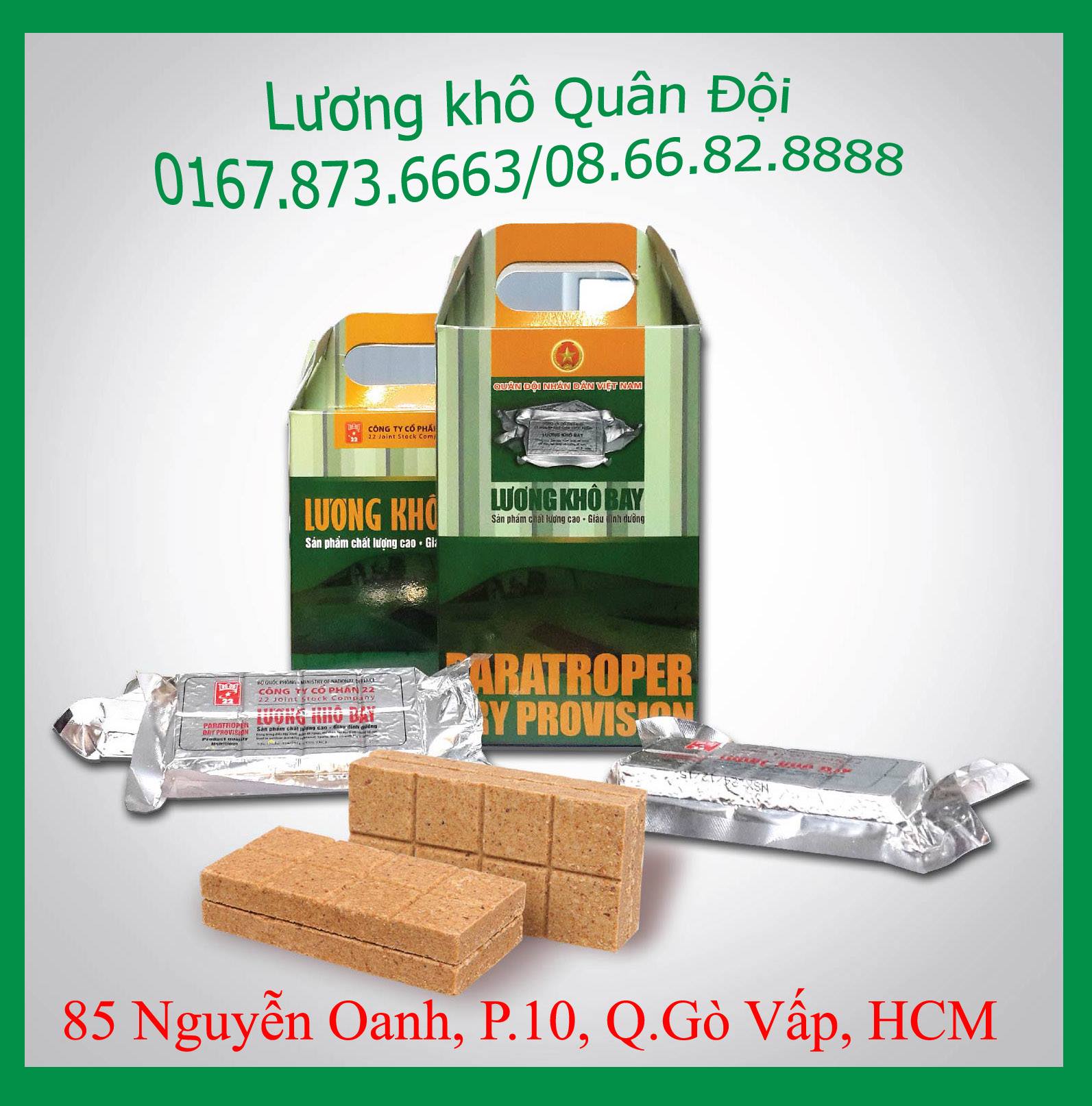 Lương khô quân đội Công ty CP 22 — bánh lương khô nén, gói bạc
